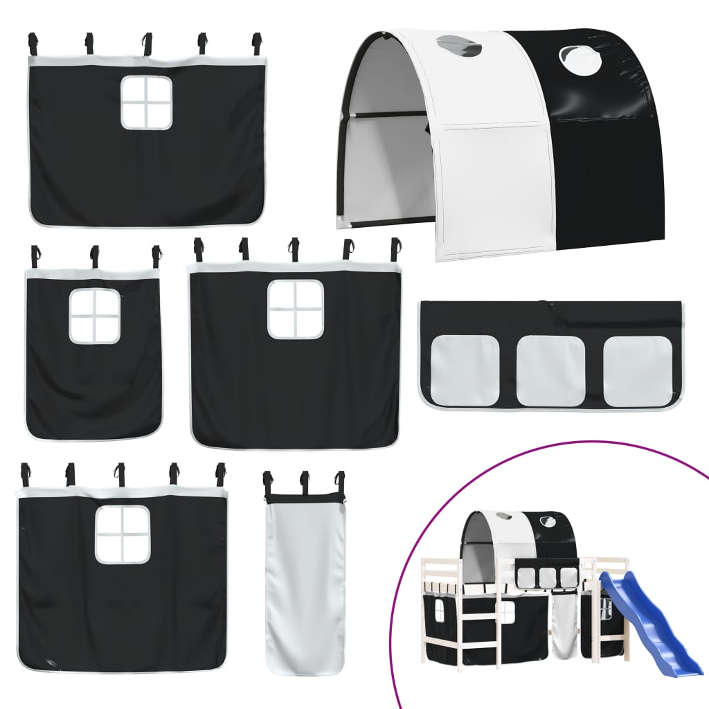 Kinderhoogslaper Met Tunnel Grenenhout 80 x 200 cm Wit en zwart