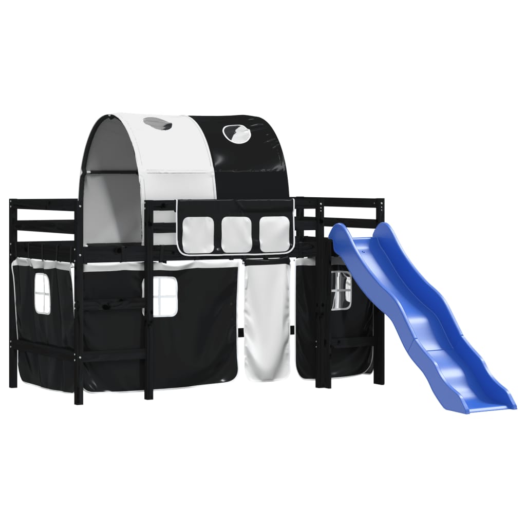 Kinderhoogslaper Met Tunnel Grenenhout Wit En 80 x 200 cm Zwart