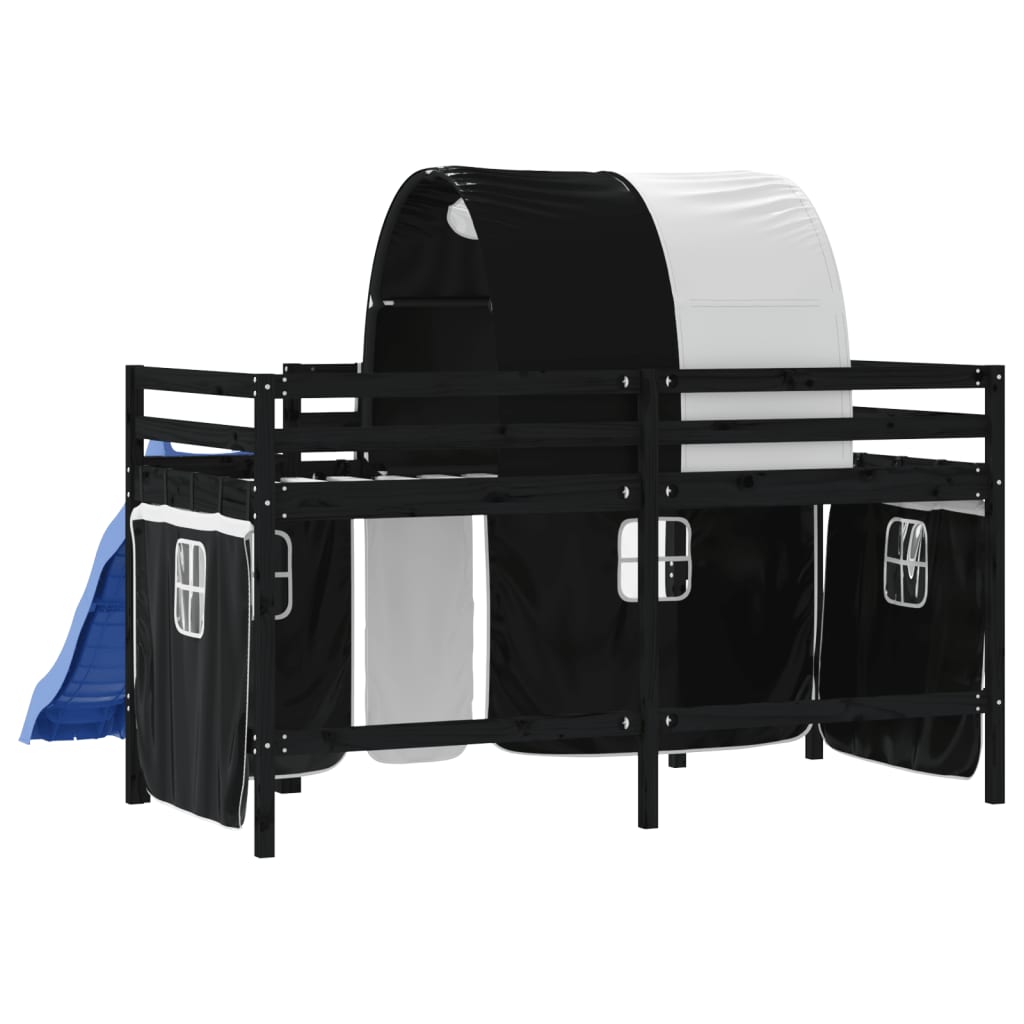 Kinderhoogslaper Met Tunnel Grenenhout Wit En 80 x 200 cm Zwart