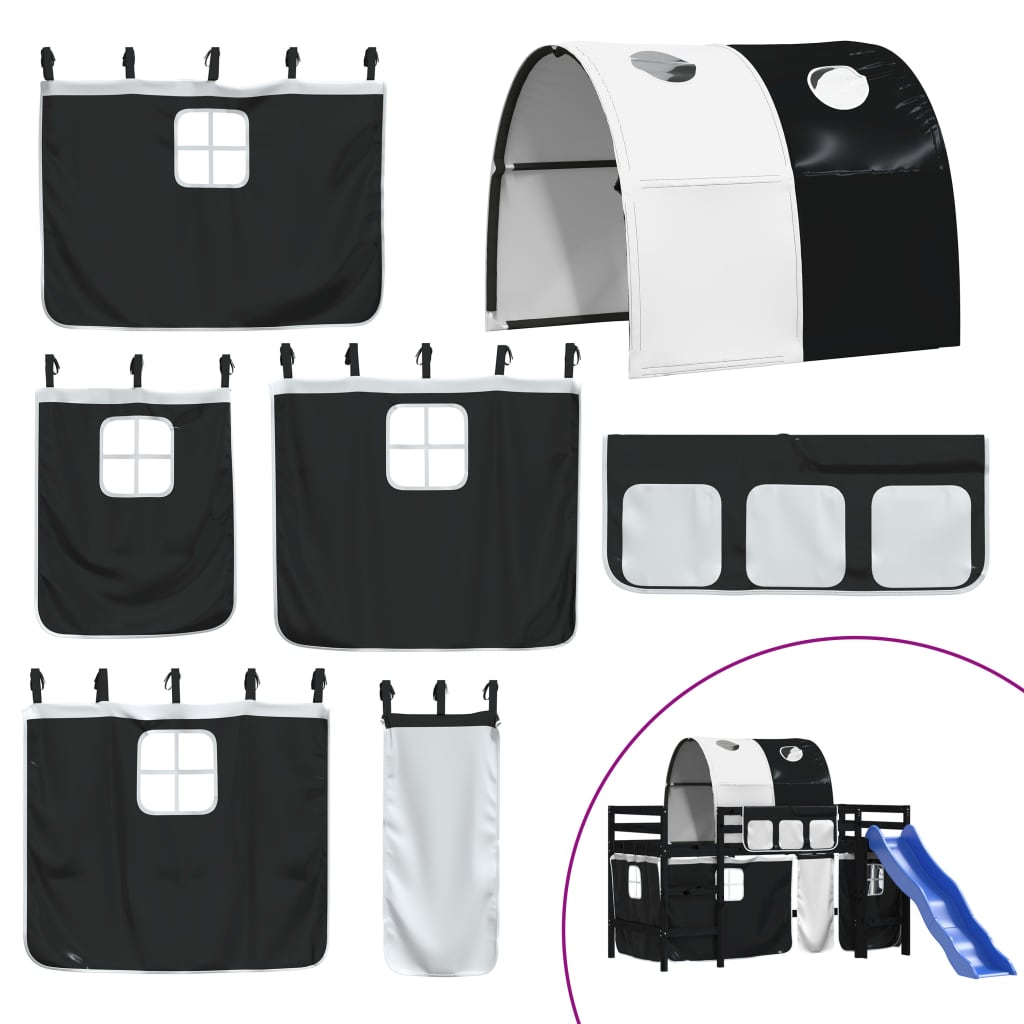 Kinderhoogslaper Met Tunnel Grenenhout Wit En 80 x 200 cm Zwart