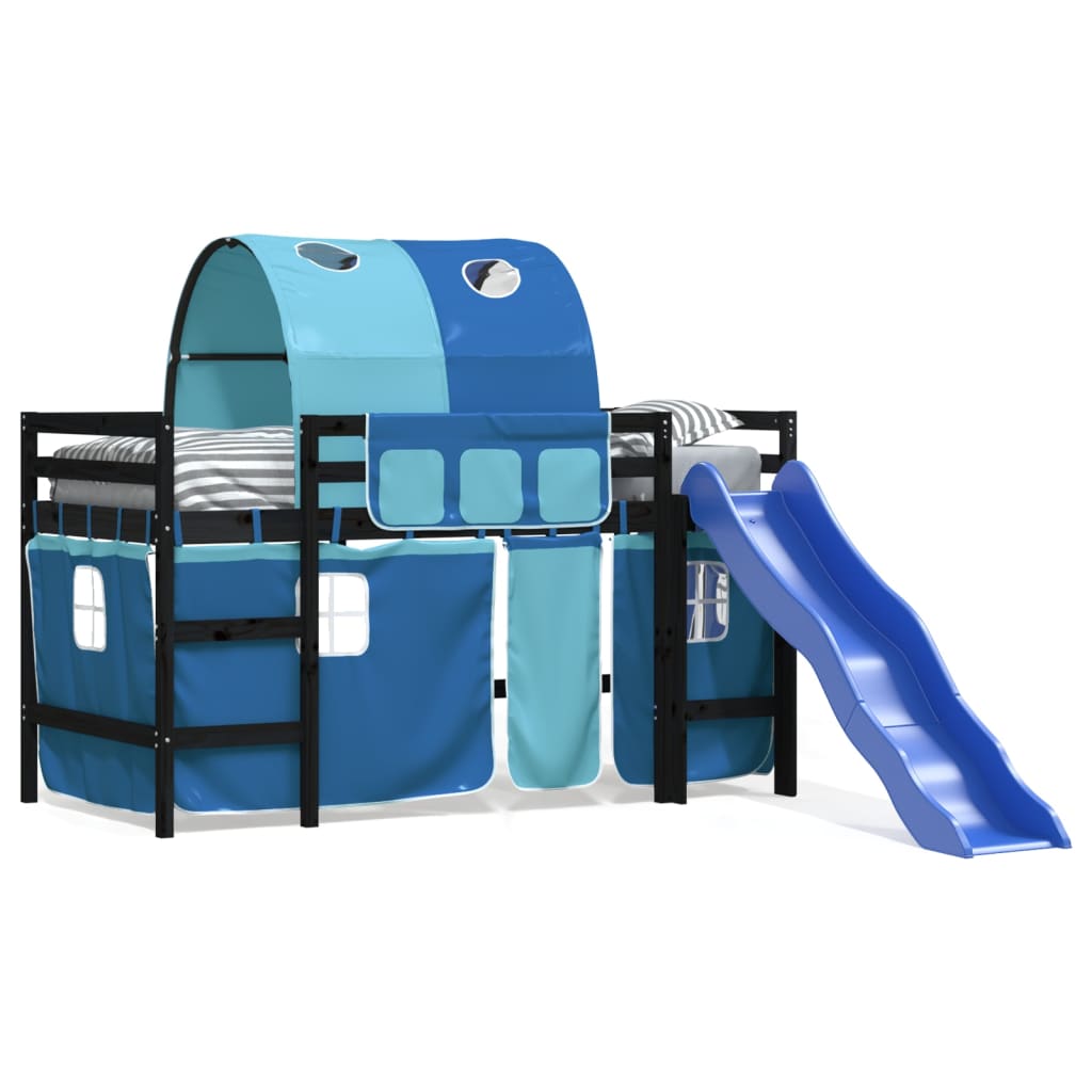 Kinderhoogslaper Met Tunnel Massief Grenenhout 80 x 200 cm Zwart en blauw