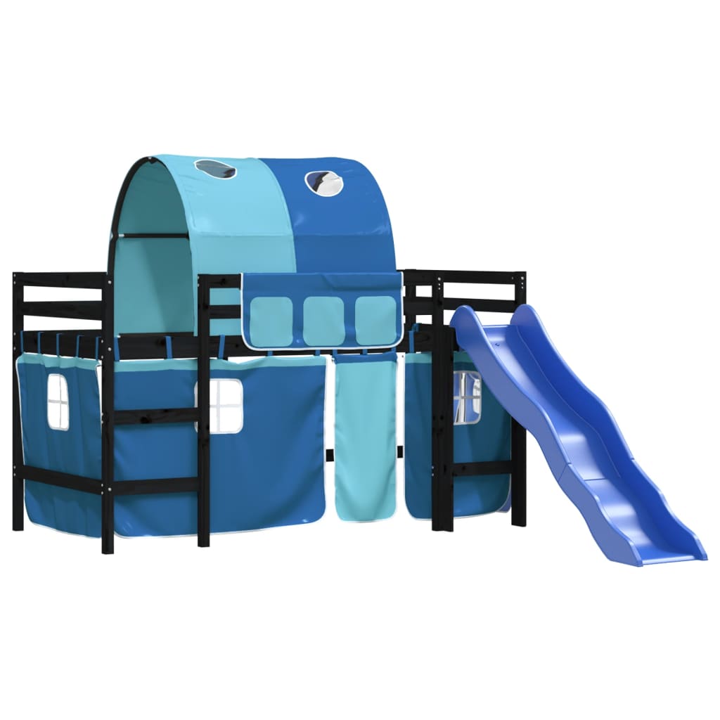 Kinderhoogslaper Met Tunnel Massief Grenenhout 80 x 200 cm Zwart en blauw
