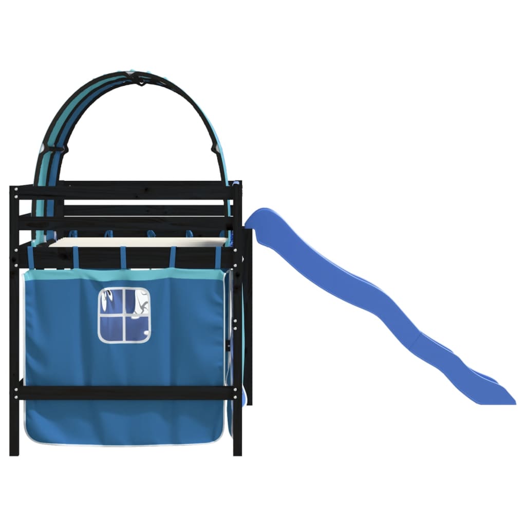 Kinderhoogslaper Met Tunnel Massief Grenenhout 80 x 200 cm Zwart en blauw