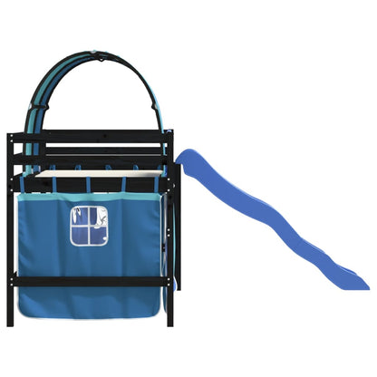 Kinderhoogslaper Met Tunnel Massief Grenenhout 80 x 200 cm Zwart en blauw