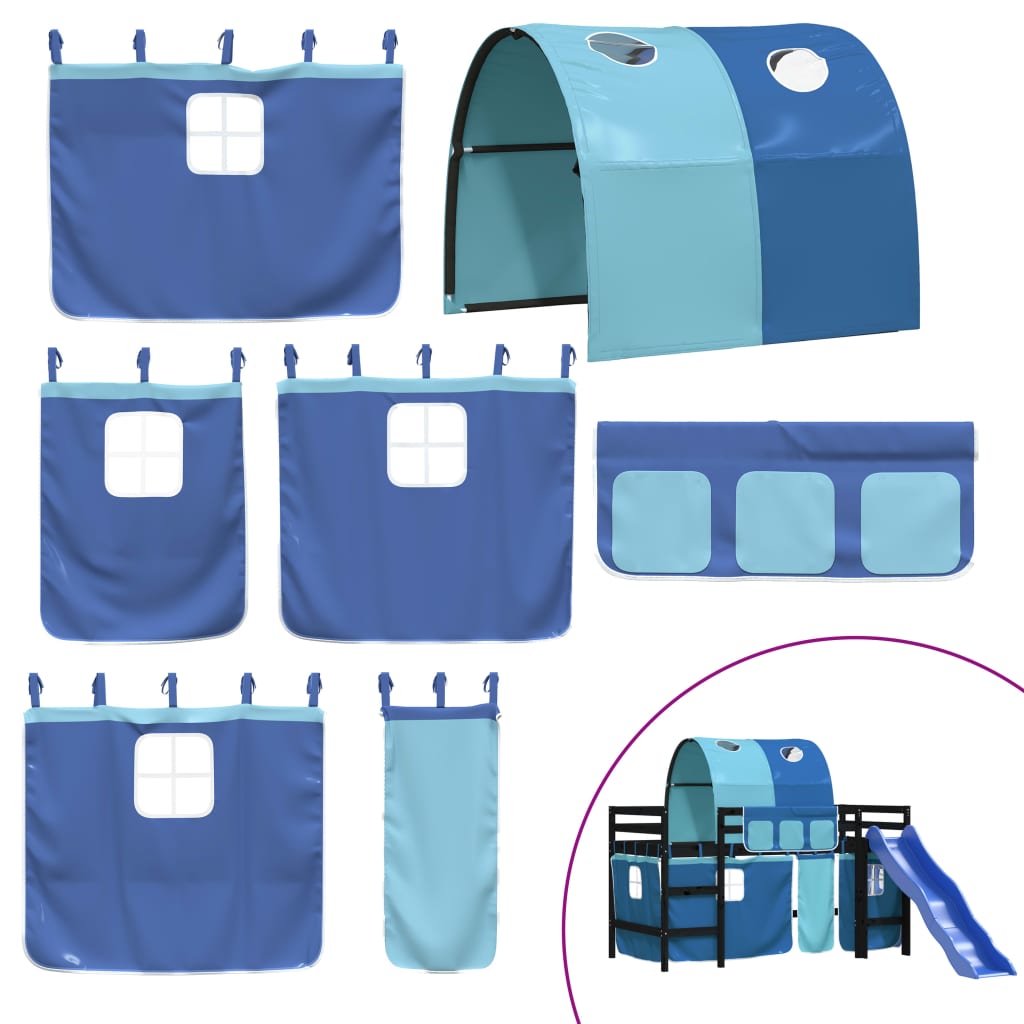 Kinderhoogslaper Met Tunnel Massief Grenenhout 80 x 200 cm Zwart en blauw