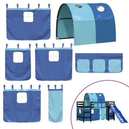 Kinderhoogslaper Met Tunnel Massief Grenenhout 80 x 200 cm Zwart en blauw