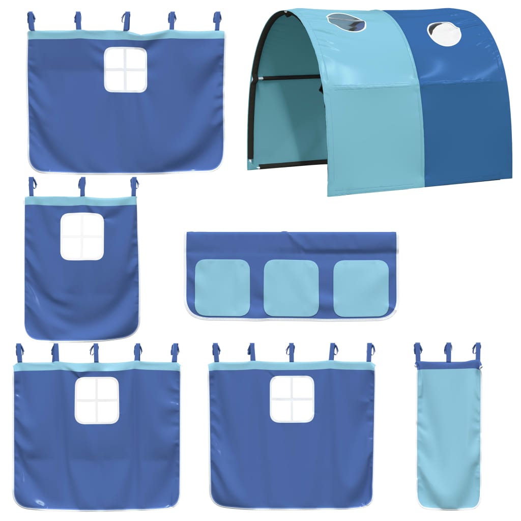 Kinderhoogslaper Met Tunnel Massief Grenenhout 80 x 200 cm Zwart en blauw