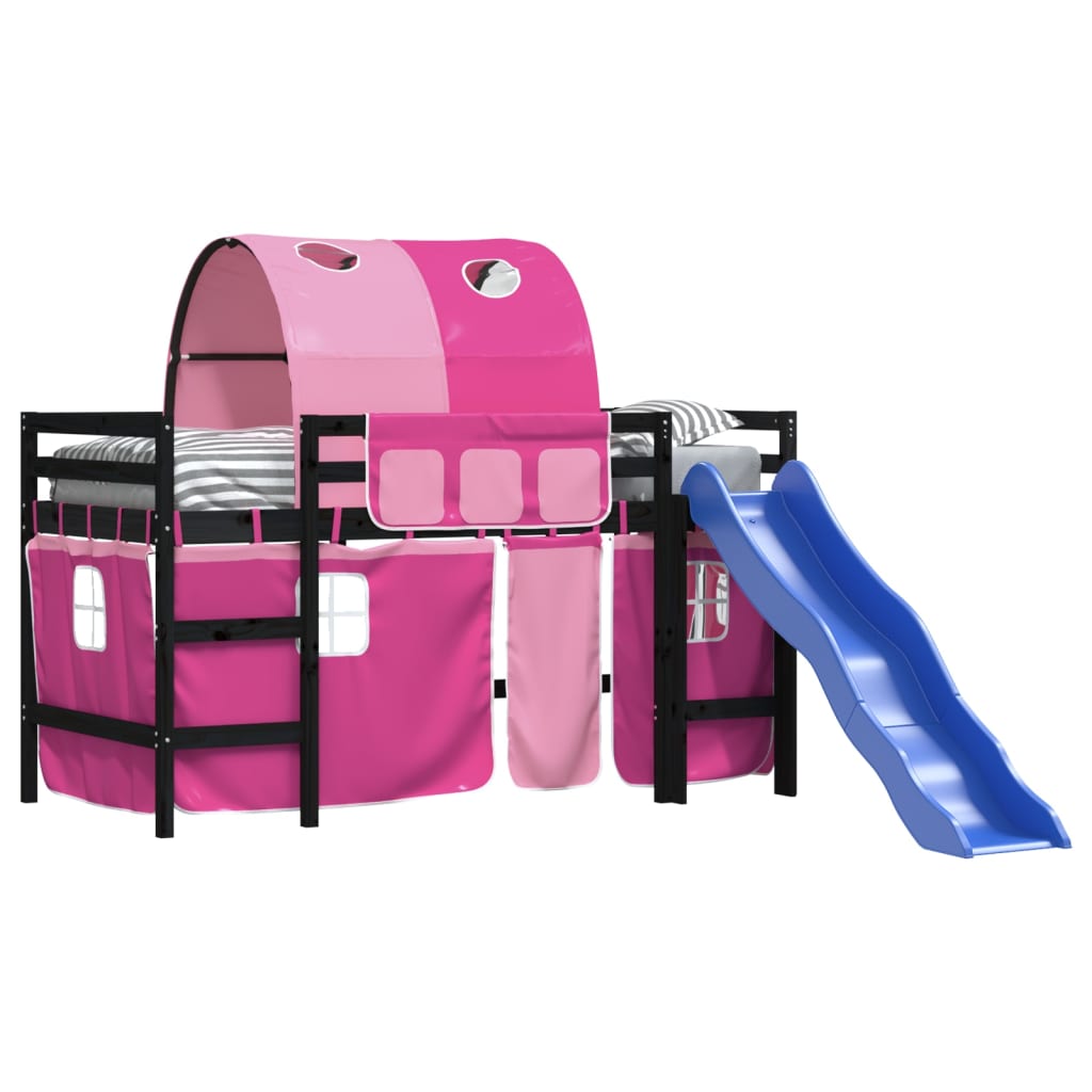 Kinderhoogslaper Met Tunnel Massief Grenenhout 80 x 200 cm Zwart en roze