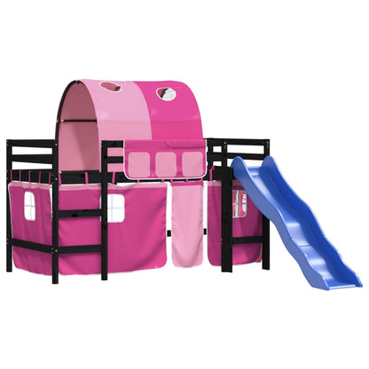 Kinderhoogslaper Met Tunnel Massief Grenenhout 80 x 200 cm Zwart en roze