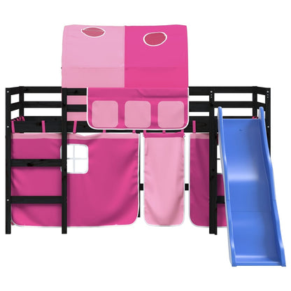 Kinderhoogslaper Met Tunnel Massief Grenenhout 80 x 200 cm Zwart en roze