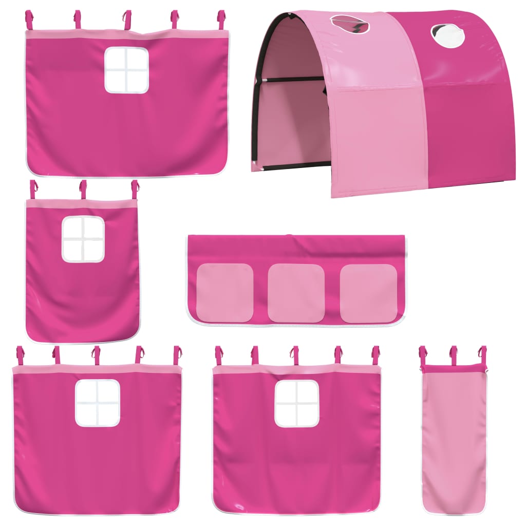 Kinderhoogslaper Met Tunnel Massief Grenenhout 80 x 200 cm Zwart en roze