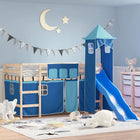 Kinderhoogslaper Met Toren Massief Grenenhout 80 x 200 cm Naturel en blauw