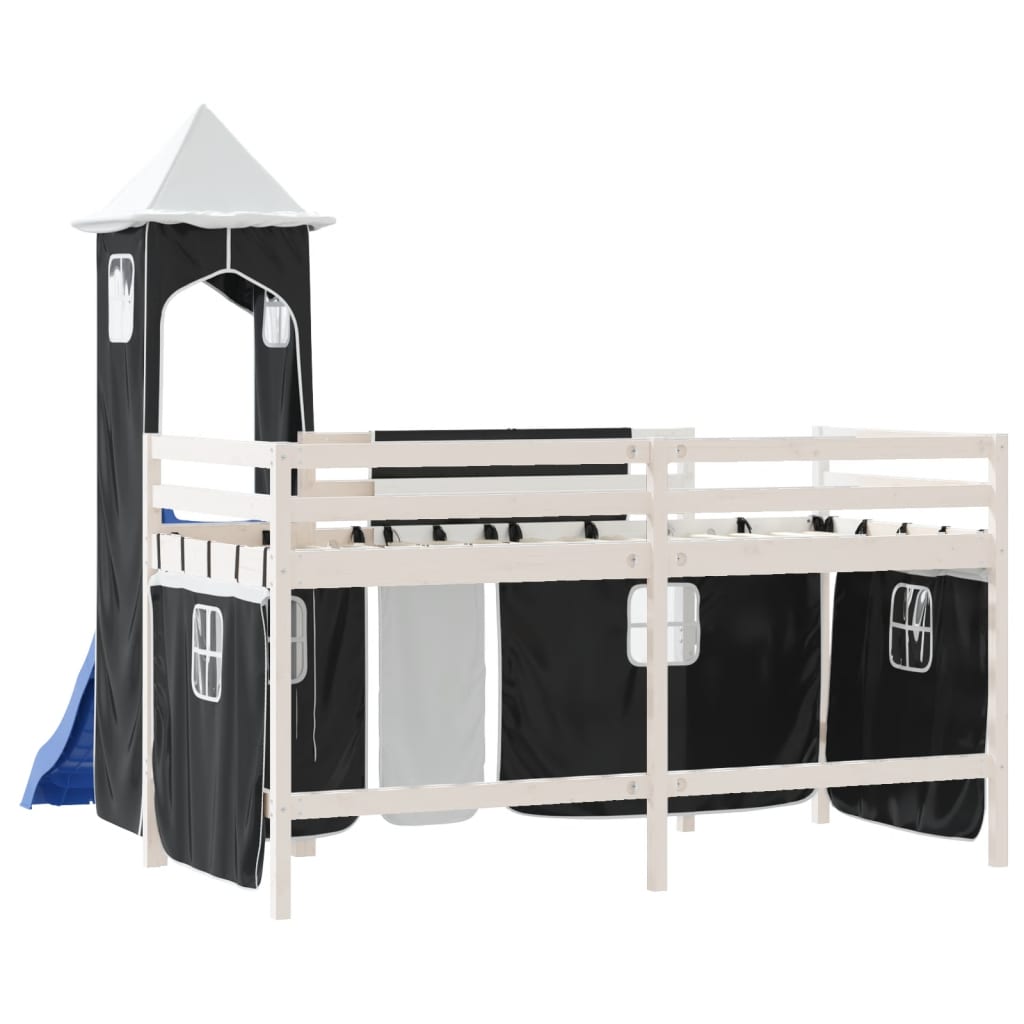 Kinderhoogslaper Met Toren Grenenhout 80 x 200 cm Wit en zwart