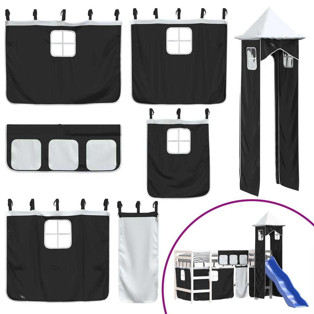 Kinderhoogslaper Met Toren Grenenhout 80 x 200 cm Wit en zwart