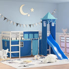 Kinderhoogslaper Met Toren Massief Grenenhout 80 x 200 cm Wit en blauw