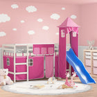 Kinderhoogslaper Met Toren Massief Grenenhout 80 x 200 cm Wit en roze