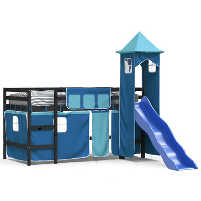 Kinderhoogslaper Met Toren Massief Grenenhout 80 x 200 cm Zwart en blauw
