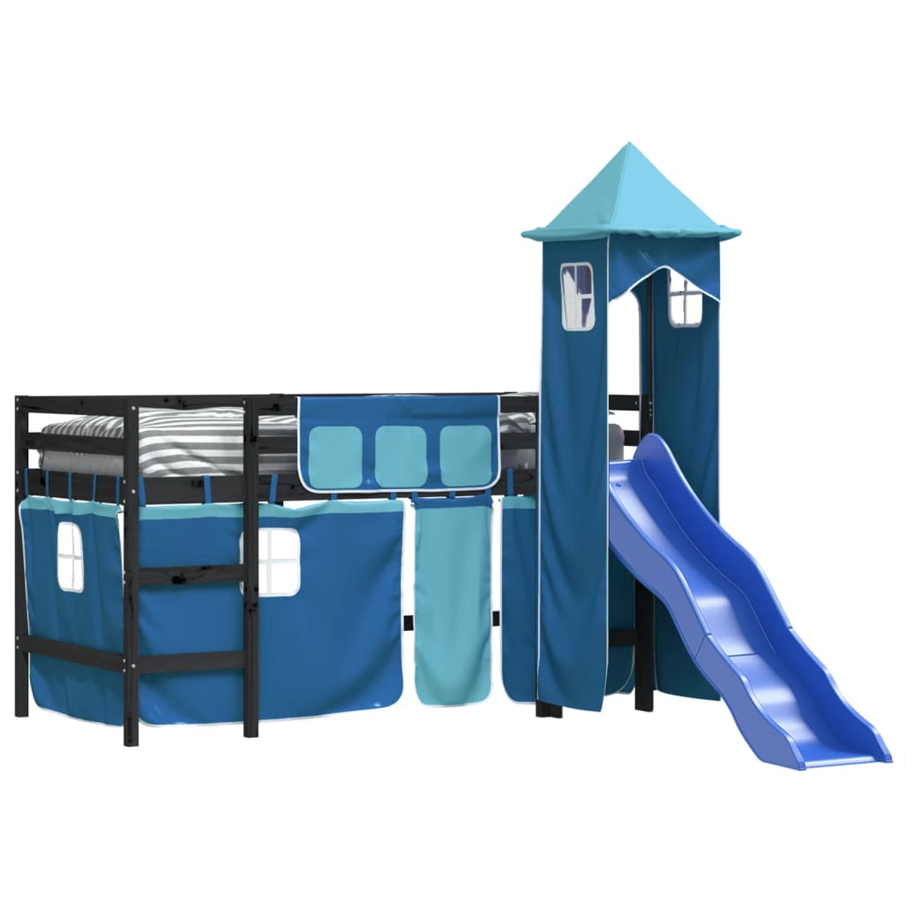 Kinderhoogslaper Met Toren Massief Grenenhout 80 x 200 cm Zwart en blauw