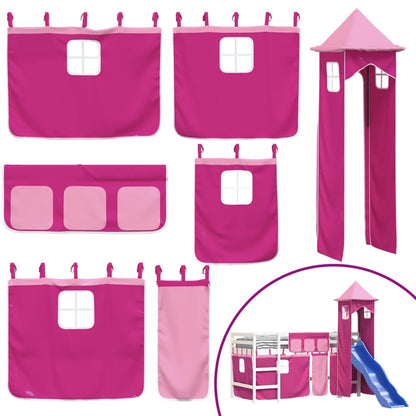 Kinderhoogslaper Met Toren Massief Grenenhout 90 x 190 cm Wit en roze