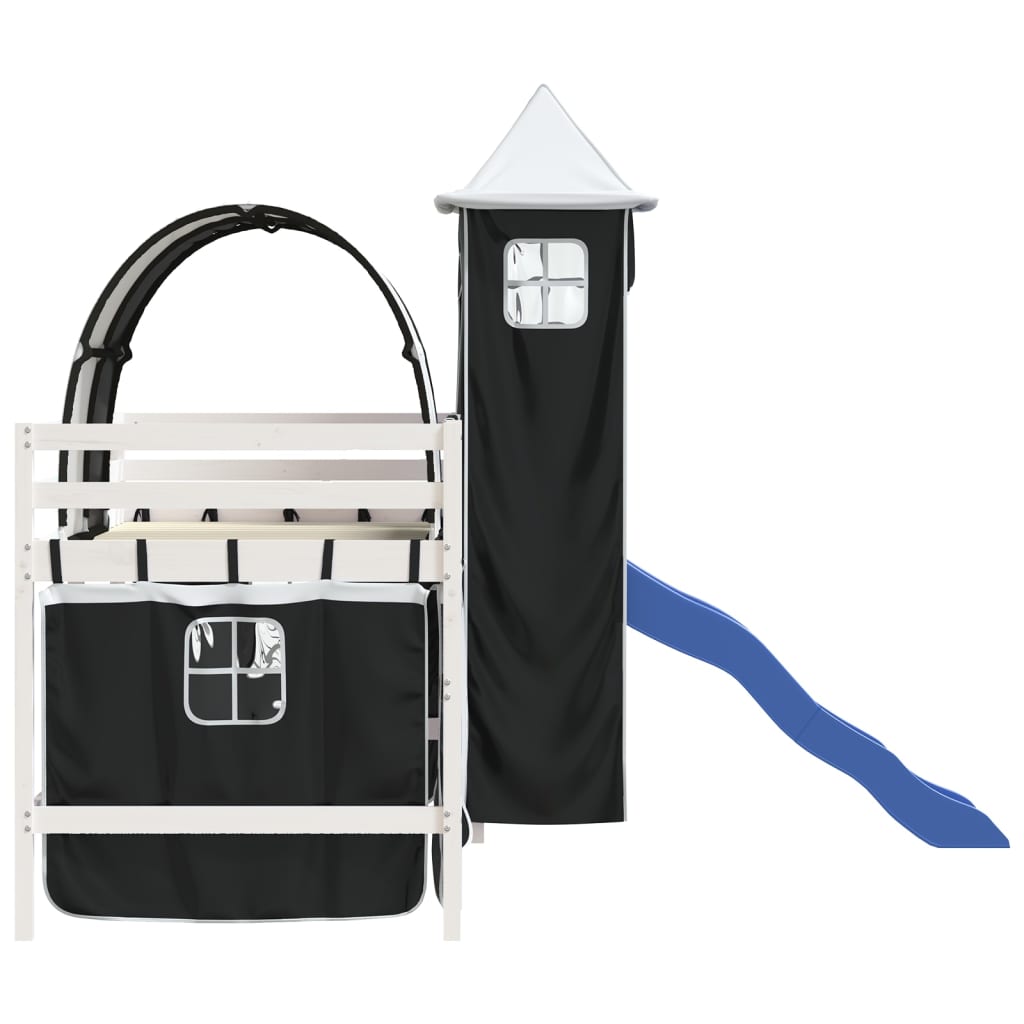 Kinderhoogslaper Met Toren Grenenhout 80 x 200 cm Wit en zwart