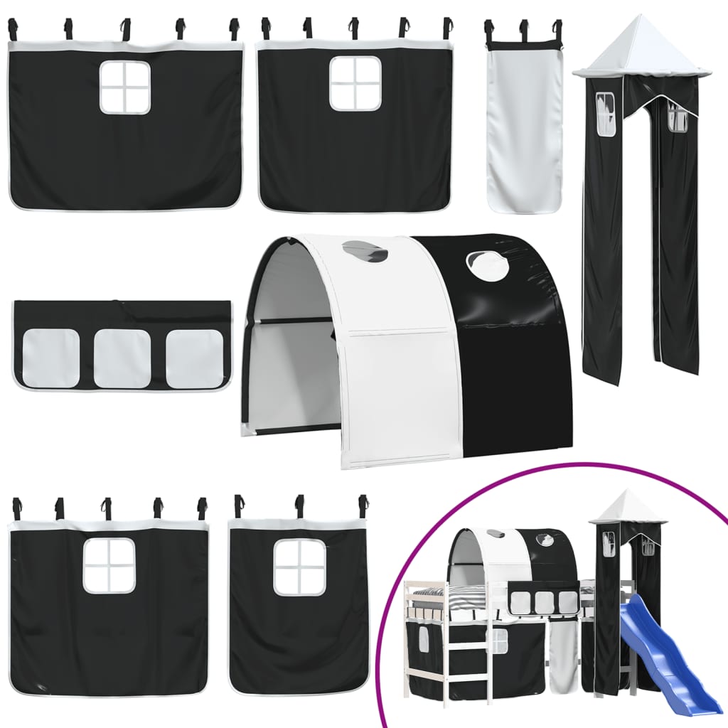 Kinderhoogslaper Met Toren Grenenhout 80 x 200 cm Wit en zwart