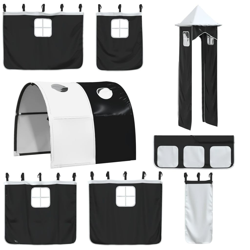 Kinderhoogslaper Met Toren Grenenhout 80 x 200 cm Wit en zwart