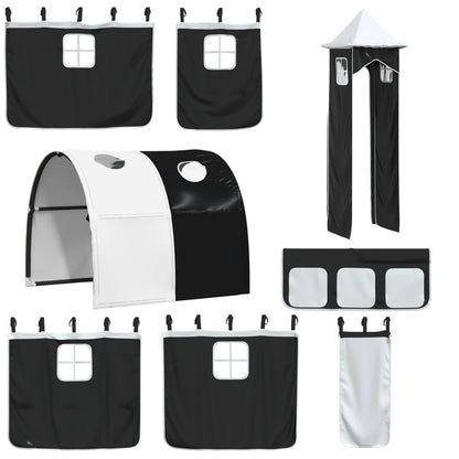 Kinderhoogslaper Met Toren Grenenhout 80 x 200 cm Wit en zwart