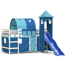 Kinderhoogslaper Met Toren Massief Grenenhout 80 x 200 cm Wit en blauw