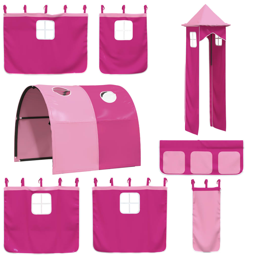 Kinderhoogslaper Met Toren Massief Grenenhout 80 x 200 cm Wit en roze