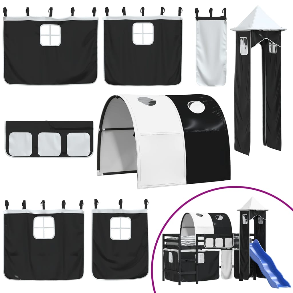 Kinderhoogslaper Met Toren Grenenhout Wit En 80 x 200 cm Zwart