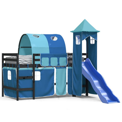 Kinderhoogslaper Met Toren Massief Grenenhout 80 x 200 cm Zwart en blauw