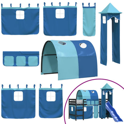 Kinderhoogslaper Met Toren Massief Grenenhout 80 x 200 cm Zwart en blauw
