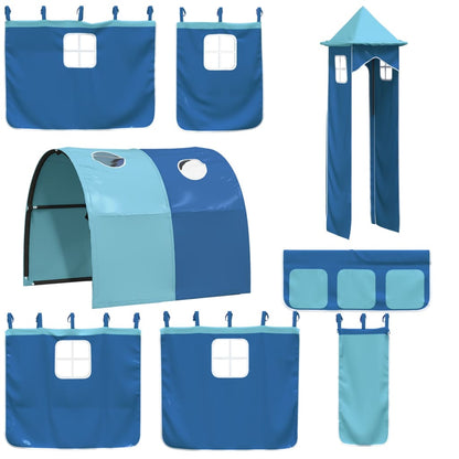 Kinderhoogslaper Met Toren Massief Grenenhout 80 x 200 cm Zwart en blauw