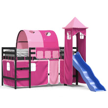 Kinderhoogslaper Met Toren Massief Grenenhout 80 x 200 cm Zwart en roze