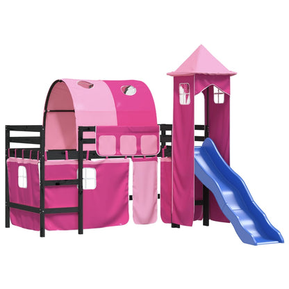 Kinderhoogslaper Met Toren Massief Grenenhout 80 x 200 cm Zwart en roze