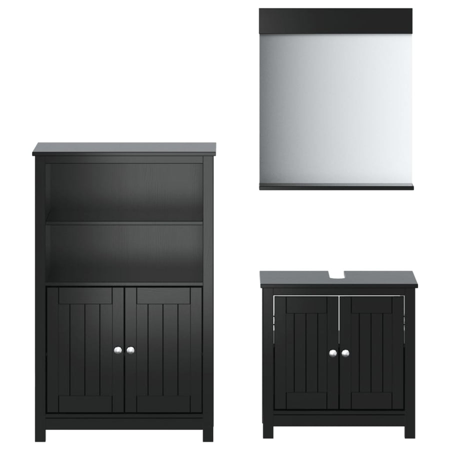 Badkamermeubelset Berg Massief Grenenhout 3 69.5 x 34 x 110 cm Zwart