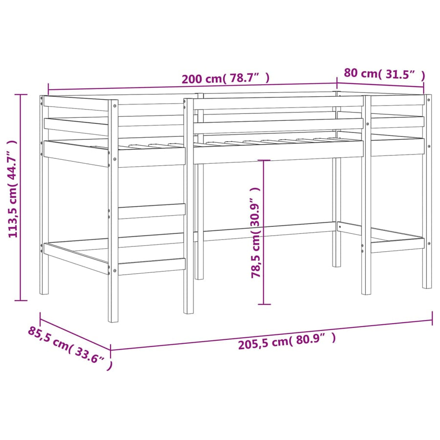 Kinderhoogslaper Met Ladder Massief Grenenhout 80 x 200 cm Naturel