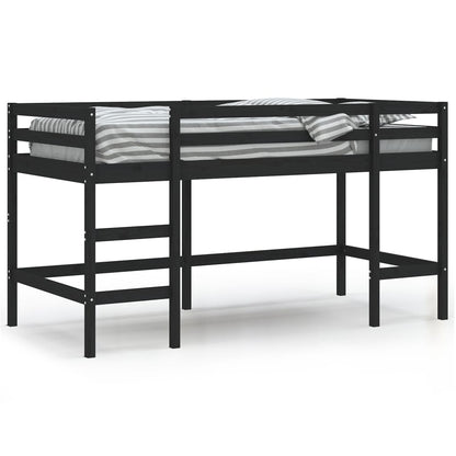 Kinderhoogslaper Met Ladder Massief Grenenhout 90 x 200 cm Zwart