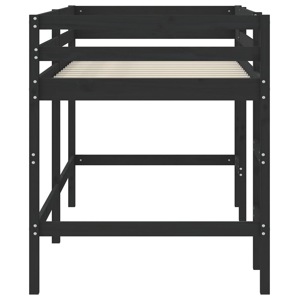 Kinderhoogslaper Met Ladder Massief Grenenhout 90 x 200 cm Zwart