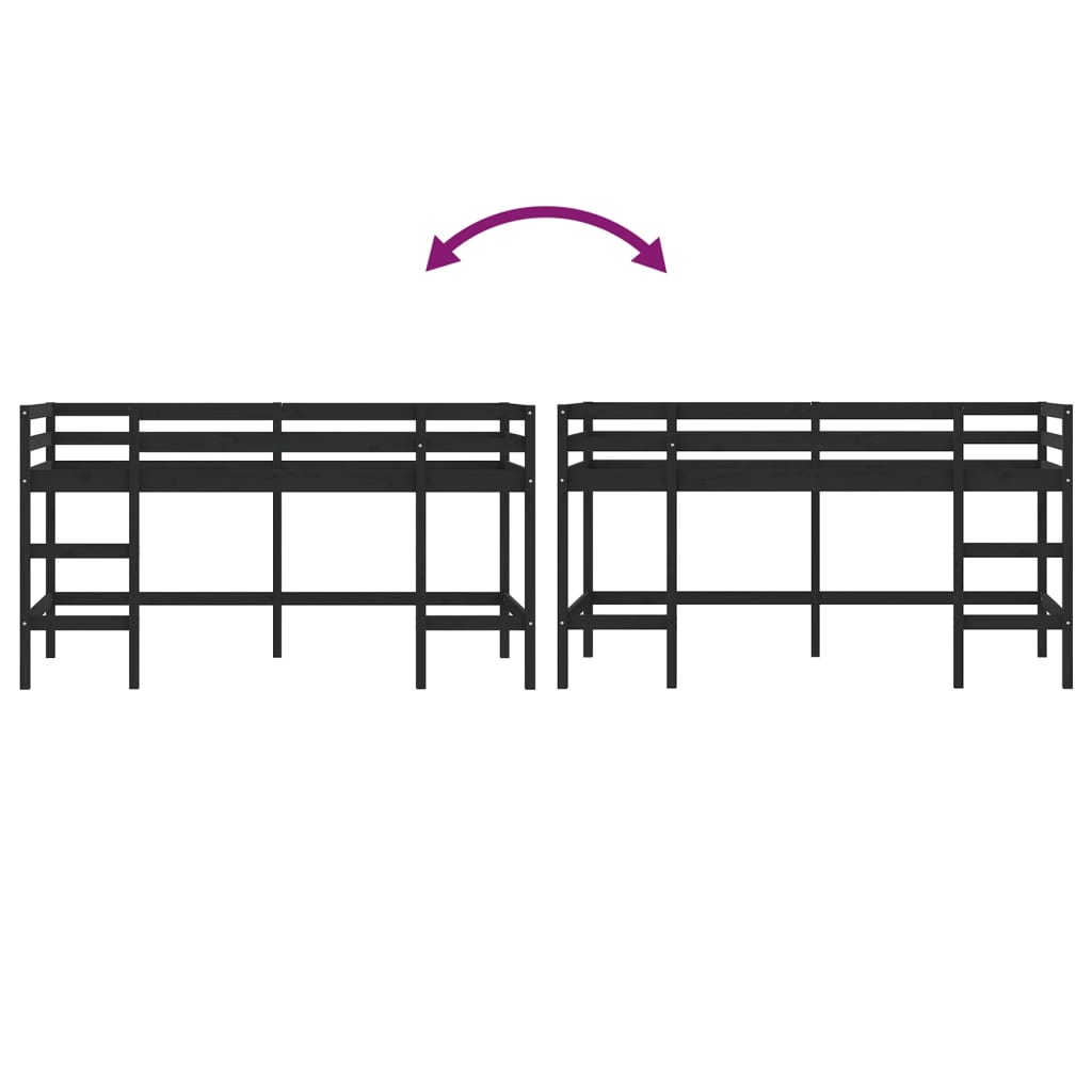 Kinderhoogslaper Met Ladder Massief Grenenhout 90 x 200 cm Zwart