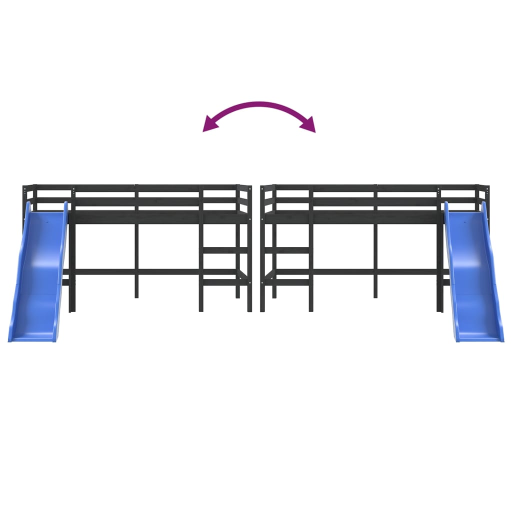 Kinderhoogslaper Met Glijbaan Grenenhout 80 x 200 cm Zwart