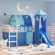 Hoogslaper gordijn met tunnel en toren blauw polyester