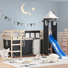 Curtains for a loft bed with tower, polyester, white and black