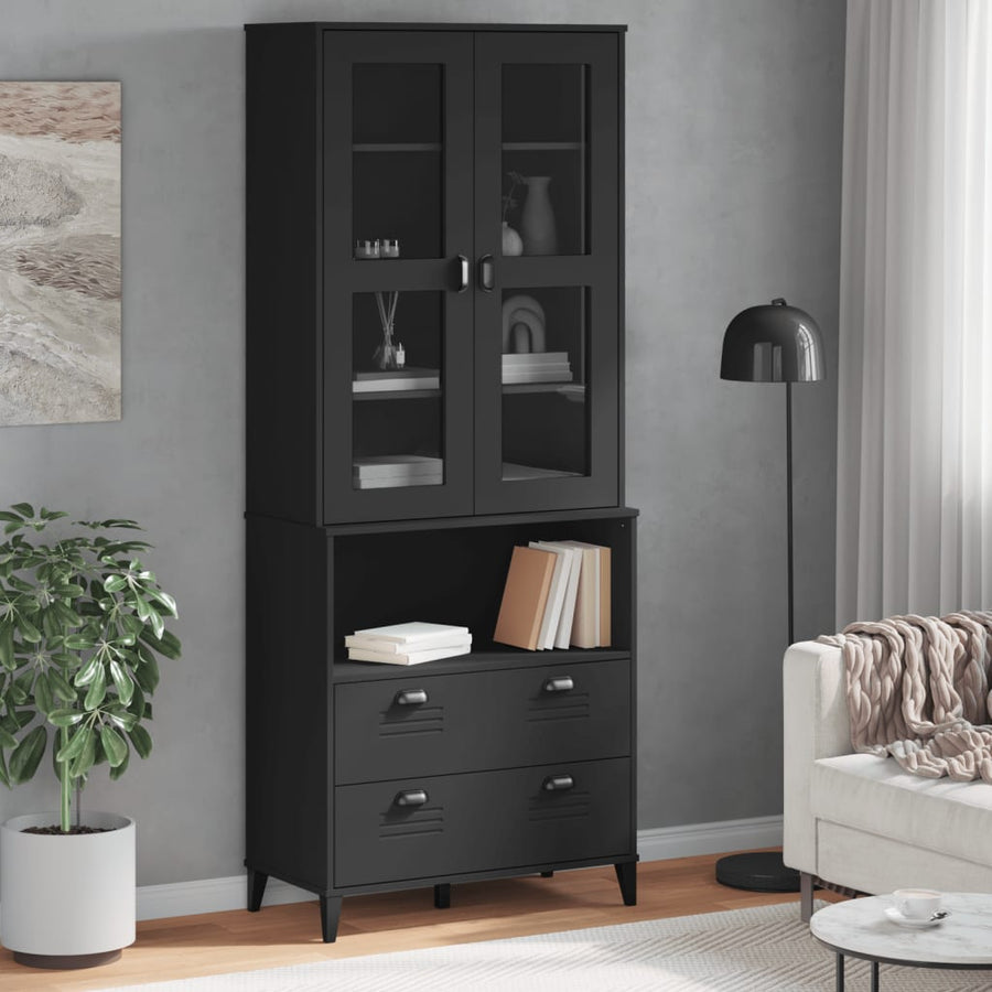 Hoge Kast Viken 80X40X200 Cm Massief Grenenhout Zwart