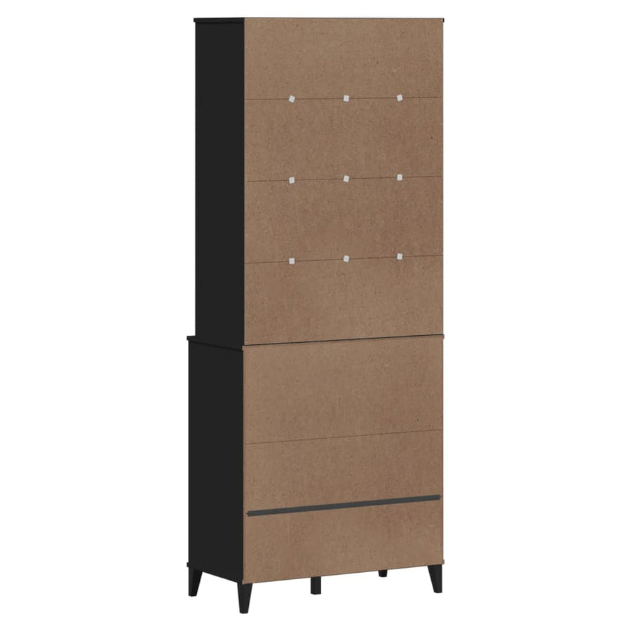 Hoge Kast Viken 80X40X200 Cm Massief Grenenhout Zwart