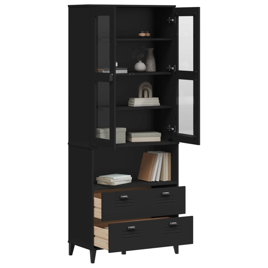 Hoge Kast Viken 80X40X200 Cm Massief Grenenhout Zwart