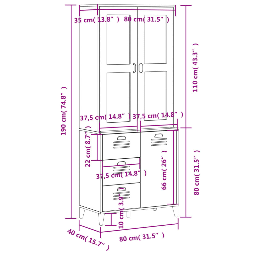 Hoge Kast Viken 80X40X190 Cm Massief Grenenhout Wit