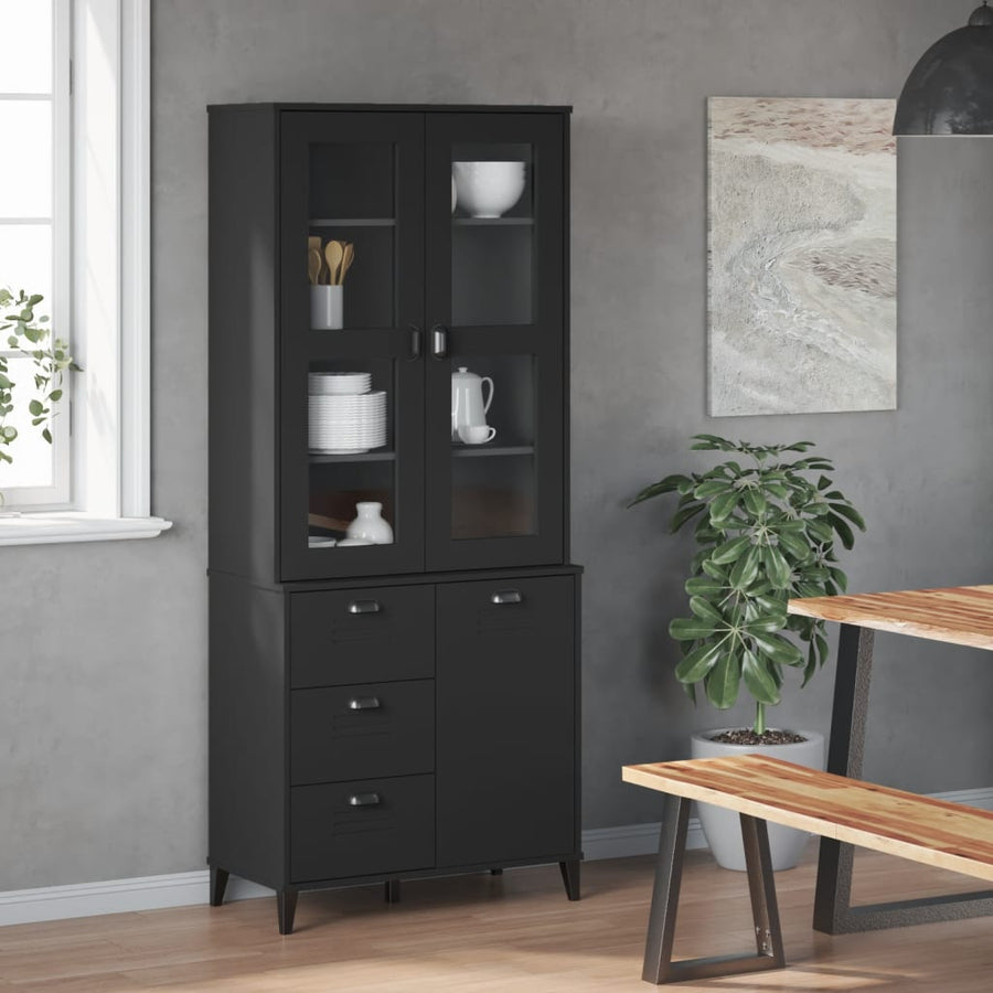 Hoge Kast Viken 80X40X190 Cm Massief Grenenhout Zwart