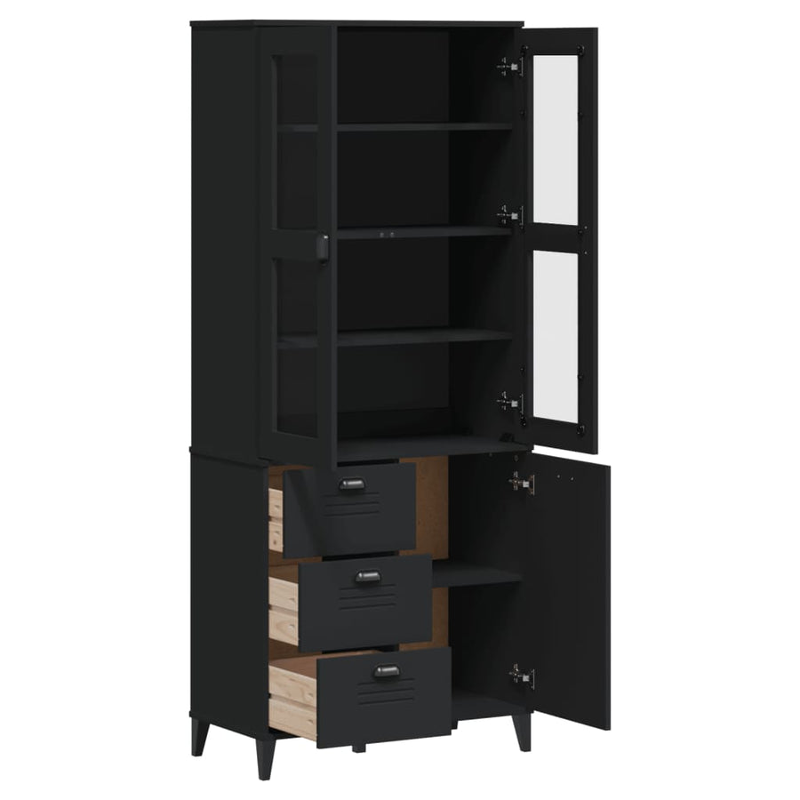 Hoge Kast Viken 80X40X190 Cm Massief Grenenhout Zwart