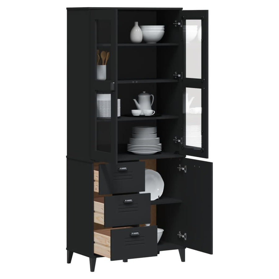 Hoge Kast Viken 80X40X190 Cm Massief Grenenhout Zwart